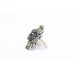 Ring Silver 925 Sterling Women's Blue Onyx & Marcasite Gem Stone Cocktail A519